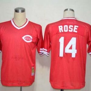 MLB Reds 14 Pete Rose Red Mitchell and Ness Throwback Men Jersey