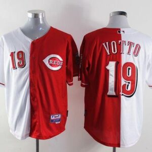 MLB Reds 19 Joey Votto Red White Split Fashion Men Jersey