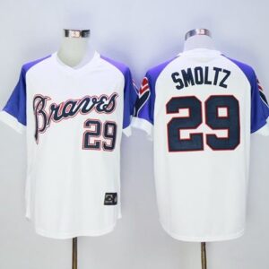 MLB Braves 29 John Smoltz White 1973 Mitchell and Ness Throwback Men Jersey