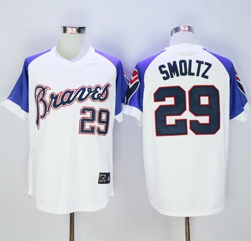MLB Braves 29 John Smoltz White 1973 Mitchell and Ness Throwback Men Jersey