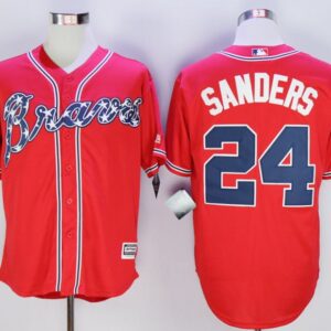 MLB Braves 24 Deion Sanders Red New Cool Base Men Jersey
