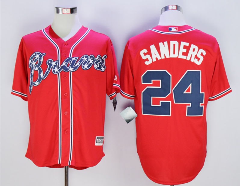MLB Braves 24 Deion Sanders Red New Cool Base Men Jersey