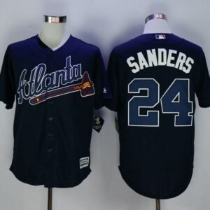 MLB Braves 24 Deion Sanders Navy Blue New Cool Base Men Jersey