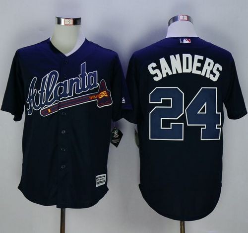 MLB Braves 24 Deion Sanders Navy Blue New Cool Base Men Jersey
