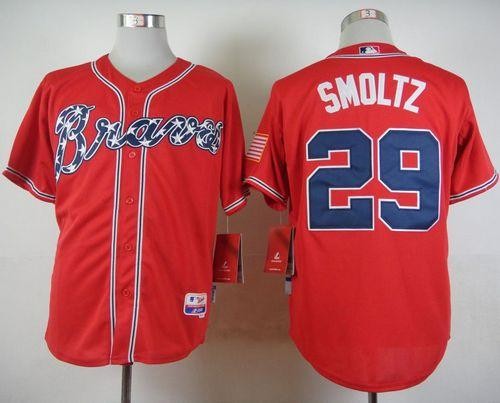 MLB Braves 29 John Smoltz Red Cool Base Men Jersey