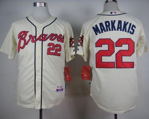 MLB Braves 22 Nick Markakis Cream Alternate Cool Base Men Jersey