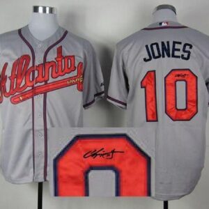 MLB Braves 10 Chipper Jones Grey Cool Base Autographed Men Jersey
