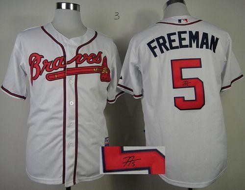 MLB Braves 5 Freddie Freeman White Cool Base Autographed Men Jersey