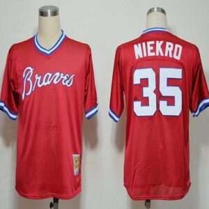 MLB Braves 35 Phil Niekro Red 1980 Mitchell and Ness Men Jersey
