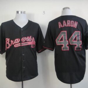 MLB Braves 44 Hank Aaron Black Fashion Men Jersey