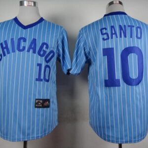 MLB Cubs 10 Ron Santo Blue White Strip Cooperstown 1978 Throwback Men Jersey