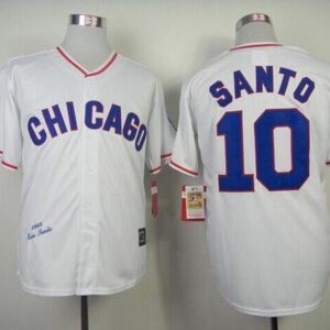 MLB Cubs 10 Ron Santo White 1968 Mitchell and Ness Throwback Men Jersey