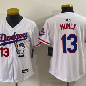 Los Angeles Dodgers 13 Muncy White Hello Kitty Cool Base Women Jersey
