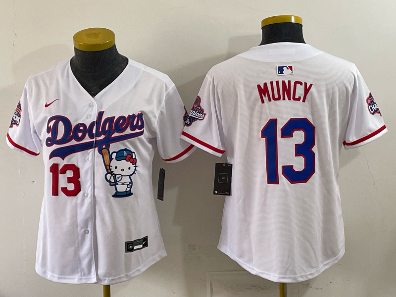 Los Angeles Dodgers 13 Muncy White Hello Kitty Cool Base Women Jersey