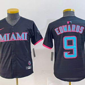 MLB Marlins 9 Edwards Black 2025 City Connect Nike Cool Base Youth Jersey