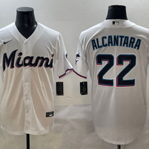 MLB Marlins 22 Alcantara White Nike Cool Base Men Jersey