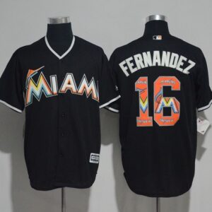 MLB Marlins 16 Jose Fernandez Black Team Logo Print Cool Base Men Jersey