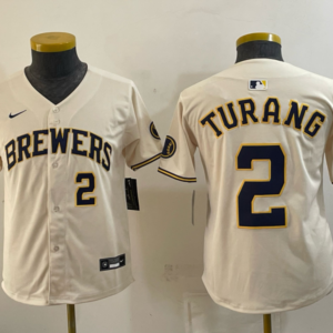 Milwaukee Brewers 2 Brice Turang Cream Youth Jersey
