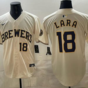 Milwaukee Brewers 18 Lara Cream Men Jersey
