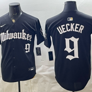 Milwaukee Brewers 9 Uecker Black Gothic Men Jersey