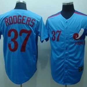MLB Expos 37 Steve Rogers Blue Mitchell and Ness Throwback Men Jersey