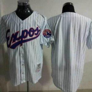 MLB Expos Blank White(Black Strip) Mitchell and Ness Throwback Men Jersey