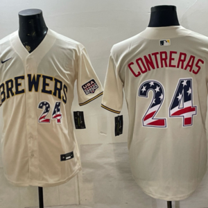 Milwaukee Brewers 24 William Contreras Cream USA 250 Fourth of July Men Jersey