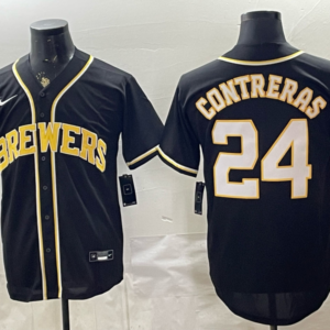 Milwaukee Brewers 24 William Contreras 2026 Black Out Men Jersey