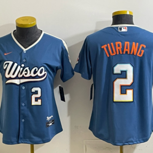 Milwaukee Brewers 2 Brice Turang Blue 2026 City Connect Cool Base Women Jersey