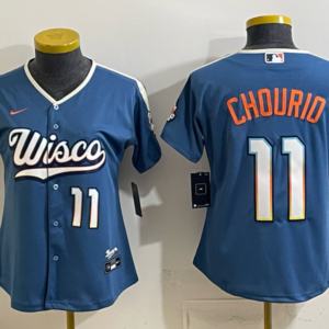 Milwaukee Brewers 11 Jackson Chourio Blue 2026 City Connect Cool Base Women Jersey