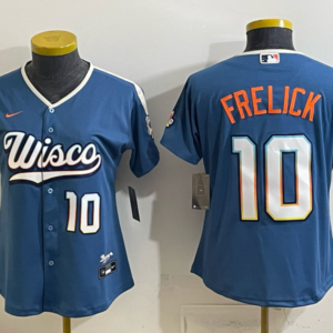 Milwaukee Brewers 10 Sal Frelick Mineral Blue 2026 City Connect Cool Base Women Jersey