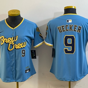 Milwaukee Brewers 9 Uecker Blue Cool Base Women Jersey