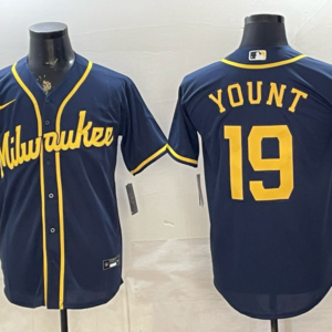 Milwaukee Brewers 19 Yount Navy Cool Base Men Jersey