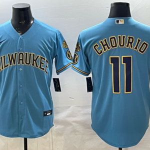 Milwaukee Brewers 11 Chourio Blue Cool Base Men Jersey