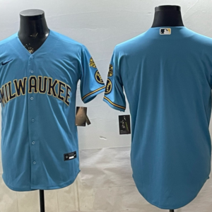 Milwaukee Brewers Blank Blue Cool Base Men Jersey