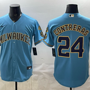 Milwaukee Brewers 24 Contreras Blue Cool Base Men Jersey