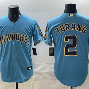 Milwaukee Brewers 2 Turang Blue Cool Base Men Jersey