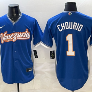 Team Venezuela Brewers 1 Jackson Chourio Blue 2026 World Cup Cool Base Men Jersey