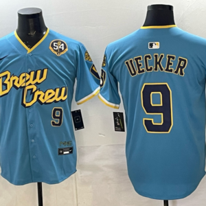 Brewers 9 Uecker Blue City Cool Base Men Jersey