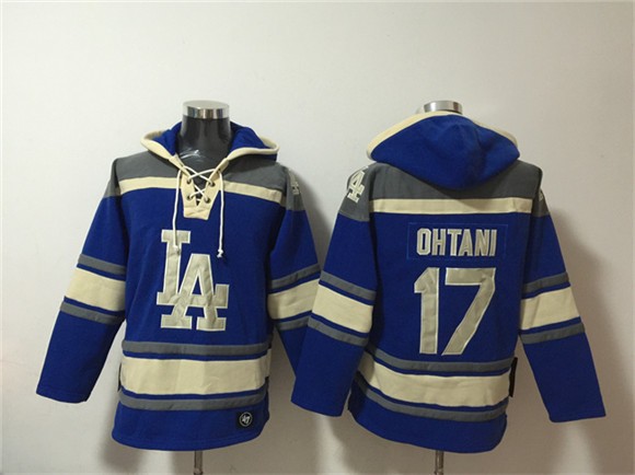 Los Angeles Dodgers 17 Shohei Ohtani Blue Ageless Must-Have Lace-Up Pullover Hoodie