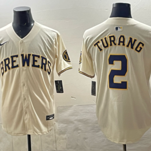 MLB Brewers 2 Turang Cream Nike Cool Base Men Jersey