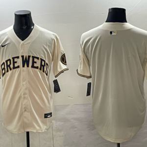 MLB Brewers Blank Cream Nike Cool Base Men Jersey