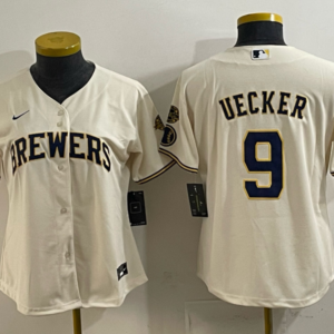 MLB Brewers 9 Uecker Cream Nike Cool Base Women Jersey