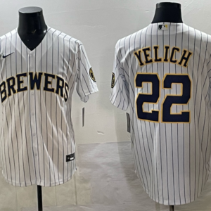 MLB Brewers 22 Christian Yelich  White Nike Cool Base Men Jersey