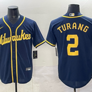 MLB Brewers 2 Turang Navy Nike Cool Base Men Jersey