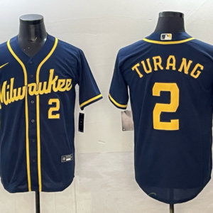 MLB Brewers 2 Turang Navy City Nike Cool Base Men Jersey
