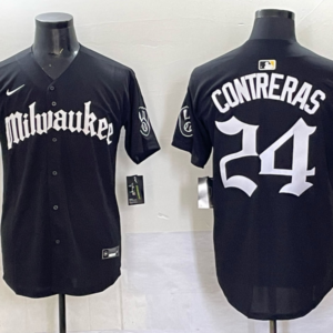 MLB Brewers 24 William Contreras New Black Nike Cool Base Men Jersey