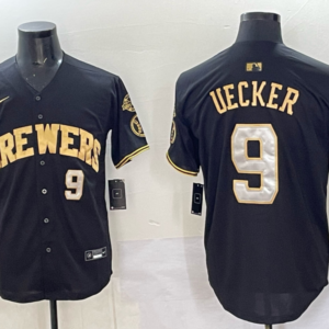MLB Brewers 9 Uecker Black Gold Nike Cool Base Men Jersey