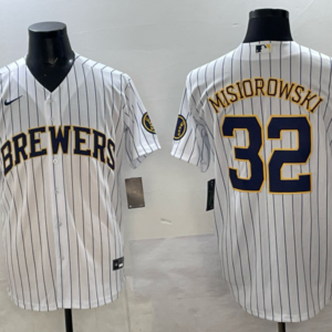 MLB Brewers 32 MISIOROWSKI White Nike Cool Base Men Jersey