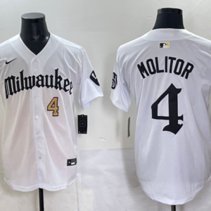 MLB Brewers 4 Molitor New White Gold Nike Cool Base Men Jersey